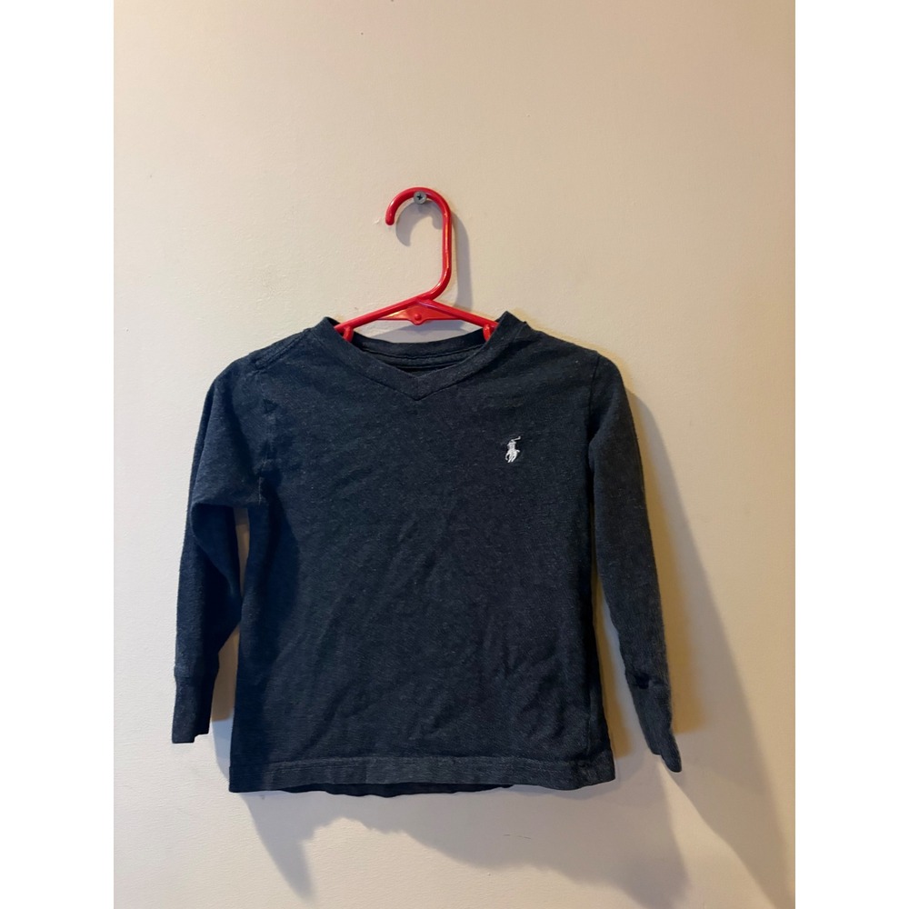 Polo Ralph Lauren Toddler 2T Charcoal Gray V-Neck Long Sleeve Tee Shirt Logo